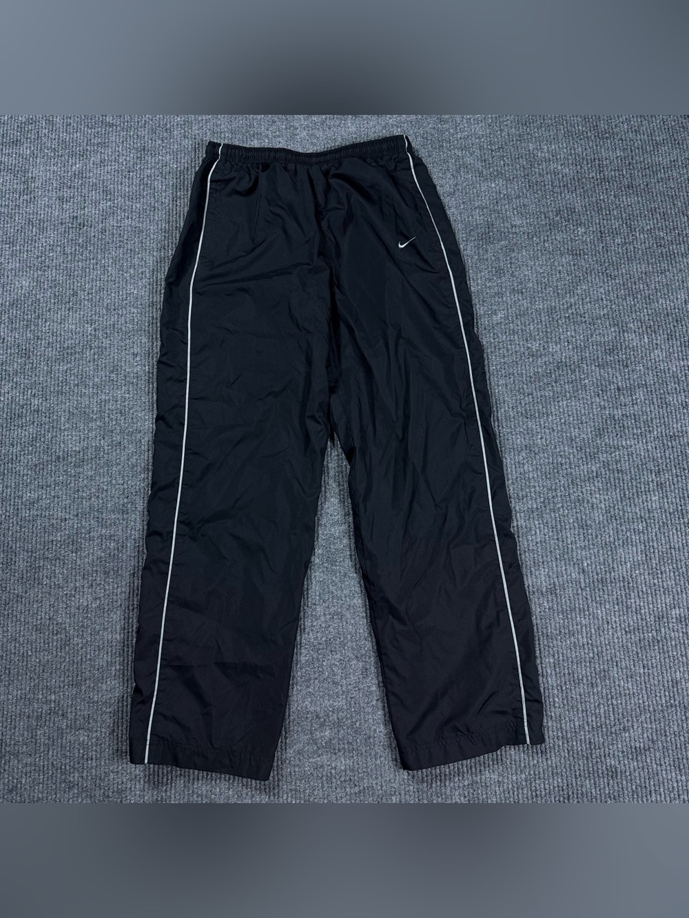 Vintage Nike Track Pants Mens Medium Black Windbreaker Lined Striped Y2K Baggy